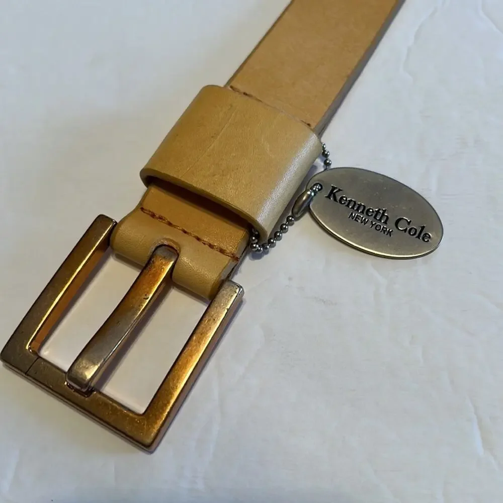 Kenneth Cole genuine Italian leather yellow gold waist belt with branded tag L - Picture 3 of 8